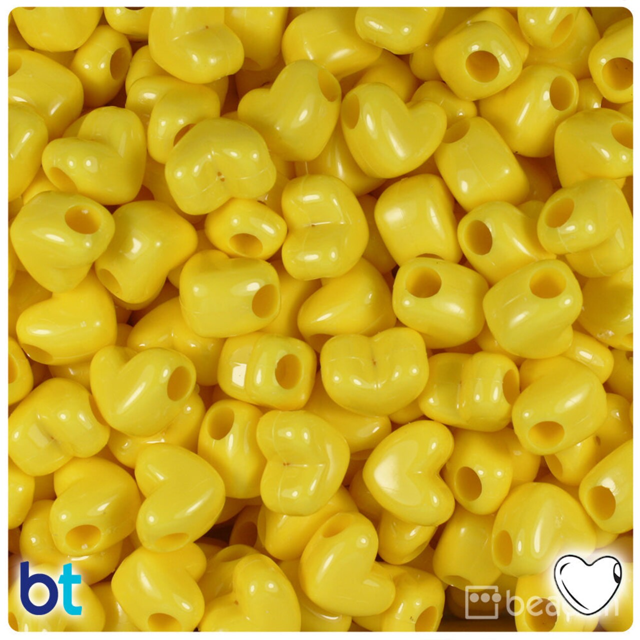 BeadTin Yellow Opaque 12mm Heart (HH) Plastic Pony Beads (250pcs)